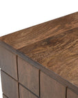 22" Walnut Wood Carved Geometric Two Drawer Nightstand
