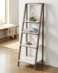 61" Brown And White Distressed Wood Four Tier Tier Ladder Bookcase