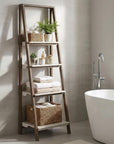 61" Brown And White Distressed Wood Four Tier Tier Ladder Bookcase