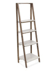 61" Brown And White Distressed Wood Four Tier Tier Ladder Bookcase