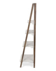 61" Brown And White Distressed Wood Four Tier Tier Ladder Bookcase