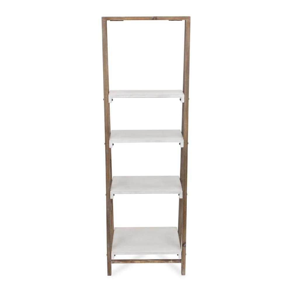 61" Brown And White Distressed Wood Four Tier Tier Ladder Bookcase