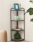 47" Brown Distressed Metal And Wood Four Tier Corner Bookcase