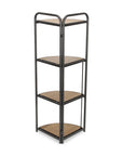 47" Brown Distressed Metal And Wood Four Tier Corner Bookcase