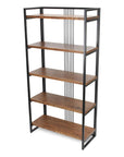 60" Brown Distressed Metal And Wood Five Tier Etagere Bookcase