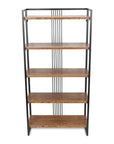 60" Brown Distressed Metal And Wood Five Tier Etagere Bookcase
