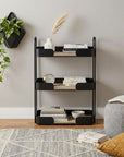 14" Brown Distressed Metal And Wood Two Tier Etagere Bookcase