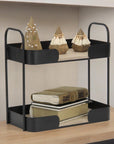 14" Brown Distressed Metal And Wood Two Tier Etagere Bookcase
