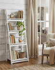 44" White Distressed Wood Four Tier Ladder Bookcase