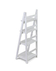 44" White Distressed Wood Four Tier Ladder Bookcase