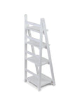 44" White Distressed Wood Four Tier Ladder Bookcase