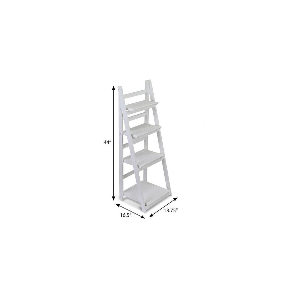 44" White Distressed Wood Four Tier Ladder Bookcase