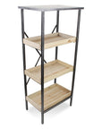 49" Black And Natural Distressed Metal And Wood Three Tier Etagere Bookcase