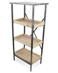 49" Black And Natural Distressed Metal And Wood Three Tier Etagere Bookcase