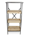 49" Black And Natural Distressed Metal And Wood Three Tier Etagere Bookcase