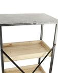 49" Black And Natural Distressed Metal And Wood Three Tier Etagere Bookcase