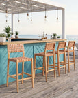 30" Brown Solid Wood Low Back Outdoor Bar Height Chair