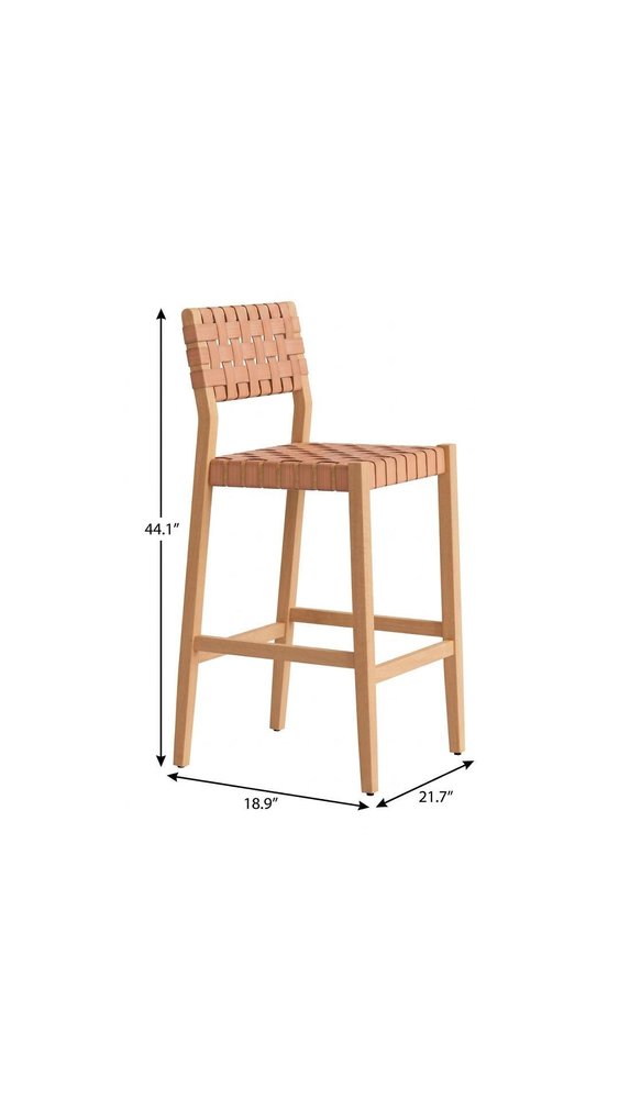 30" Brown Solid Wood Low Back Outdoor Bar Height Chair