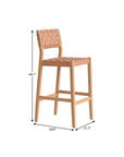 30" Brown Solid Wood Low Back Outdoor Bar Height Chair
