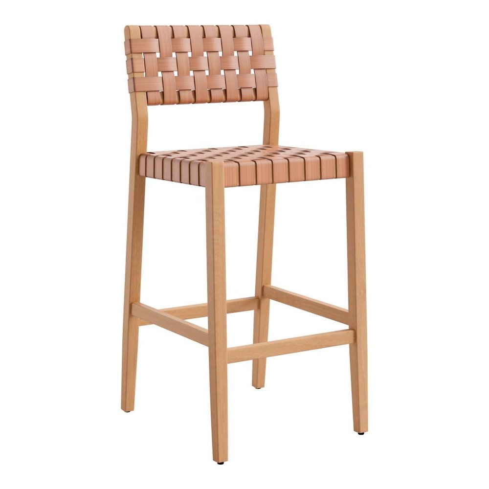 30" Brown Solid Wood Low Back Outdoor Bar Height Chair