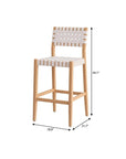 30" White Solid Wood Low Back Outdoor Bar Height Chair