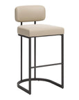 Set of Two 30" Beige And Gray Faux Leather And Steel Low Back Bar Height Bar Chairs