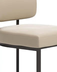 Set of Two 30" Beige And Gray Faux Leather And Steel Low Back Bar Height Bar Chairs