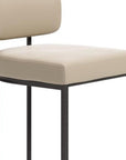 Set of Two 30" Beige And Gray Faux Leather And Steel Low Back Bar Height Bar Chairs