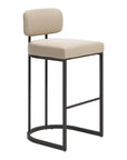 Set of Two 30" Beige And Gray Faux Leather And Steel Low Back Bar Height Bar Chairs