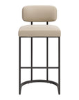 Set of Two 30" Beige And Gray Faux Leather And Steel Low Back Bar Height Bar Chairs