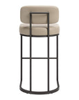 Set of Two 30" Beige And Gray Faux Leather And Steel Low Back Bar Height Bar Chairs