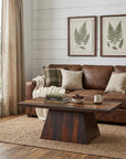 51" Dark Brown Solid Wood Pedestal Coffee Table