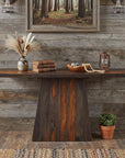 57" Mahogany and Dark Brown Solid Wood Pedestal Console Table