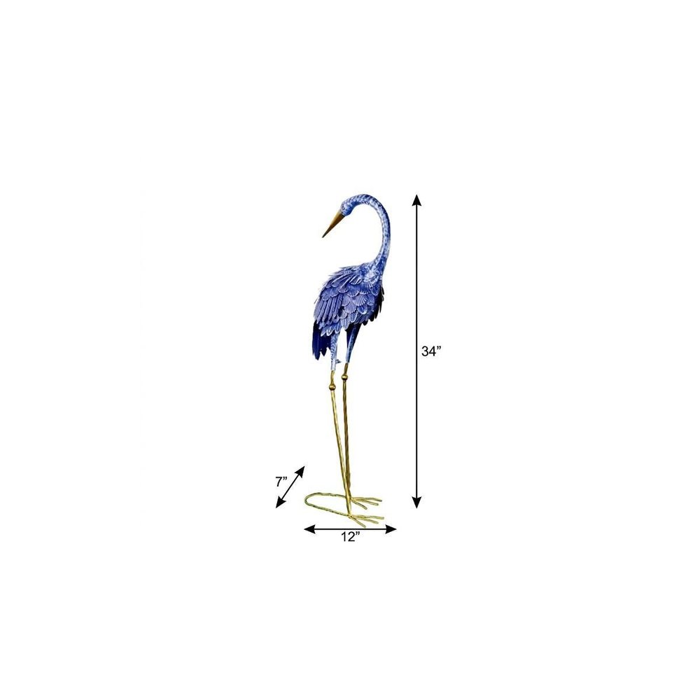 34" Blue And Gold Metal Birds Garden Accents Accessories
