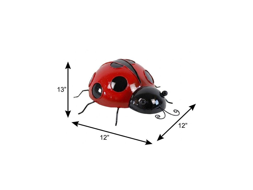 13" Red And Black Metal Insect Garden Accents Accessories