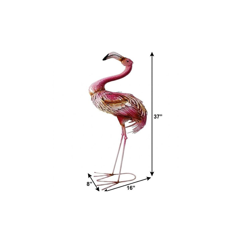 37" Pink And Yellow Metal Flamingo Garden Accents Accessories