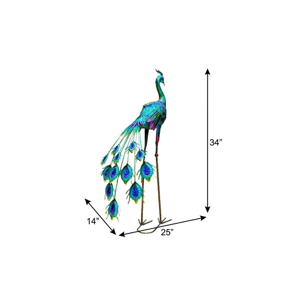 34" Purple And Blue Metal LED lights Birds Garden Accents Accessories