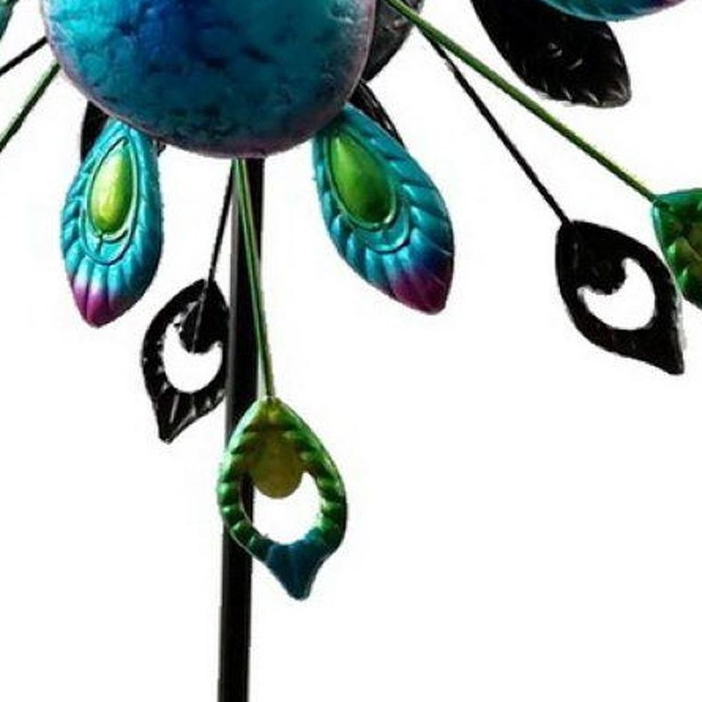 78" Blue And Purple Metal LED lights Birds Windmill