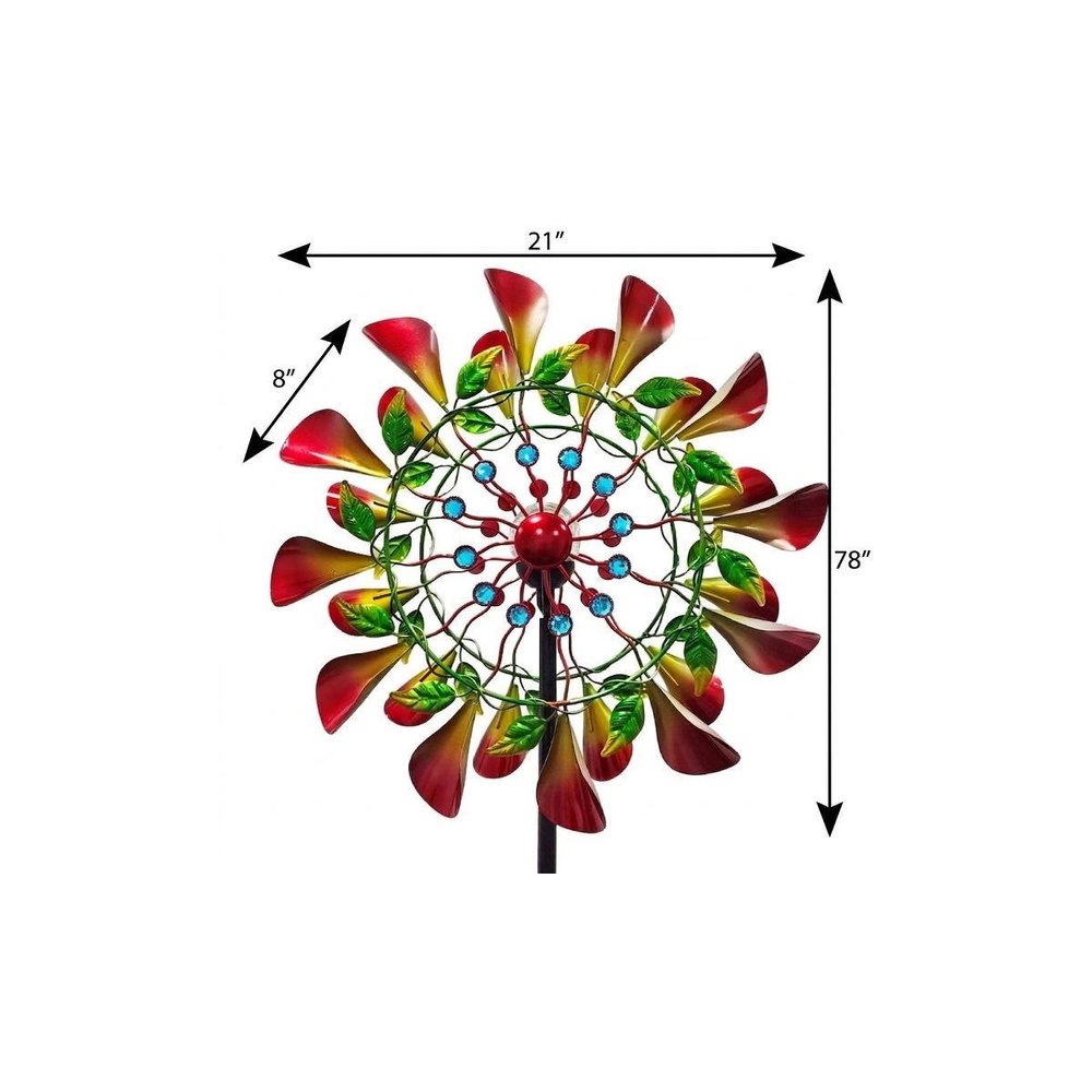 78" Red Green And Yellow Metal Windmill