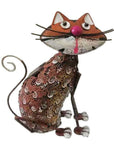 16" Brown Metal LED lights Cats Garden Accents Accessories