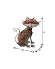 16" Brown Metal LED lights Cats Garden Accents Accessories