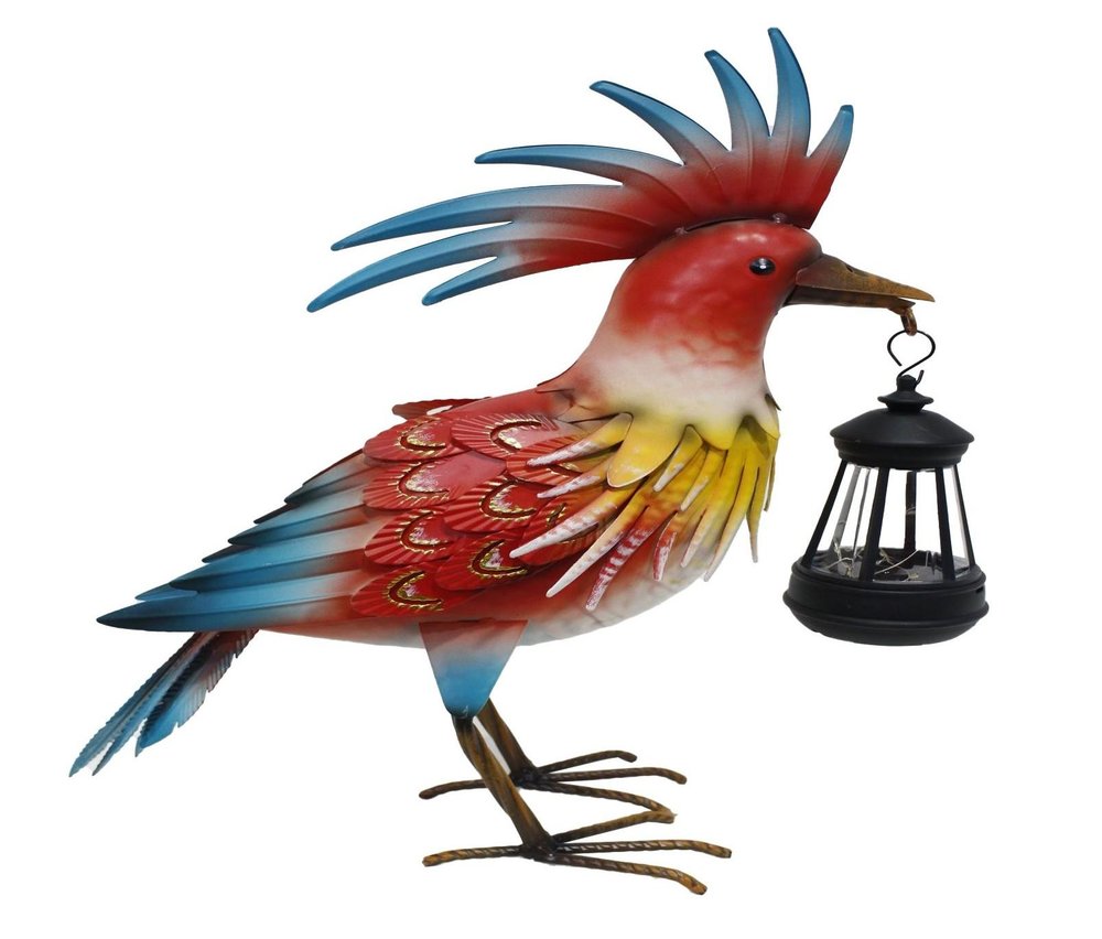 17" Red Blue And Yellow Metal LED lights Birds Garden Accents Accessories