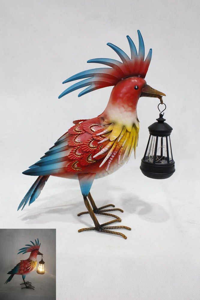 17" Red Blue And Yellow Metal LED lights Birds Garden Accents Accessories