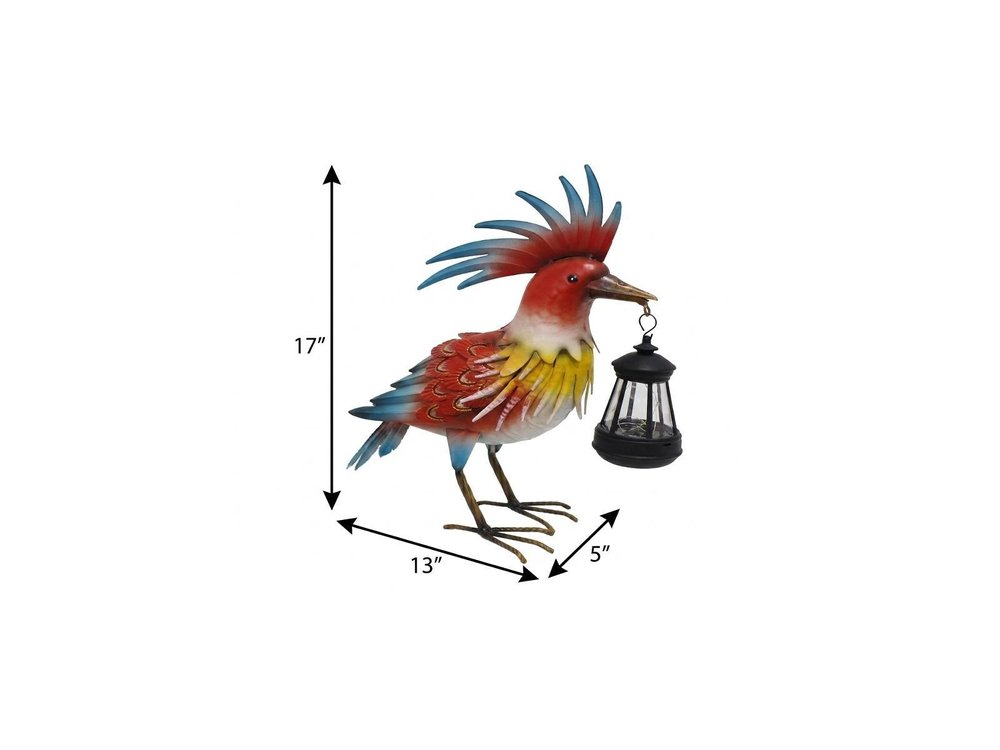 17" Red Blue And Yellow Metal LED lights Birds Garden Accents Accessories