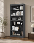 72" Gray Solid Wood Adjustable Six Tier Library Bookcase
