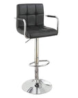 Set of Two Black And Silver Faux Leather And Aluminum Adjustable Height Swivel Bar Chairs