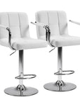 Set of Two Black And Silver Faux Leather And Aluminum Adjustable Height Swivel Bar Chairs
