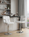 Set of Two Black And Silver Faux Leather And Aluminum Adjustable Height Swivel Bar Chairs