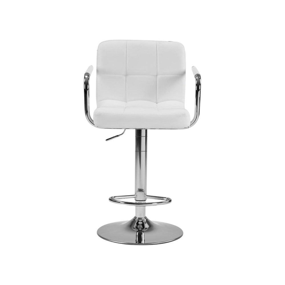 Set of Two Black And Silver Faux Leather And Aluminum Adjustable Height Swivel Bar Chairs