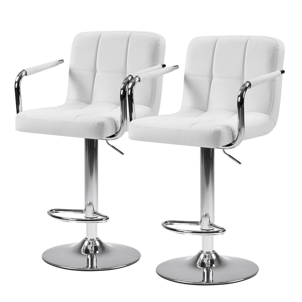 Set of Two Black And Silver Faux Leather And Aluminum Adjustable Height Swivel Bar Chairs
